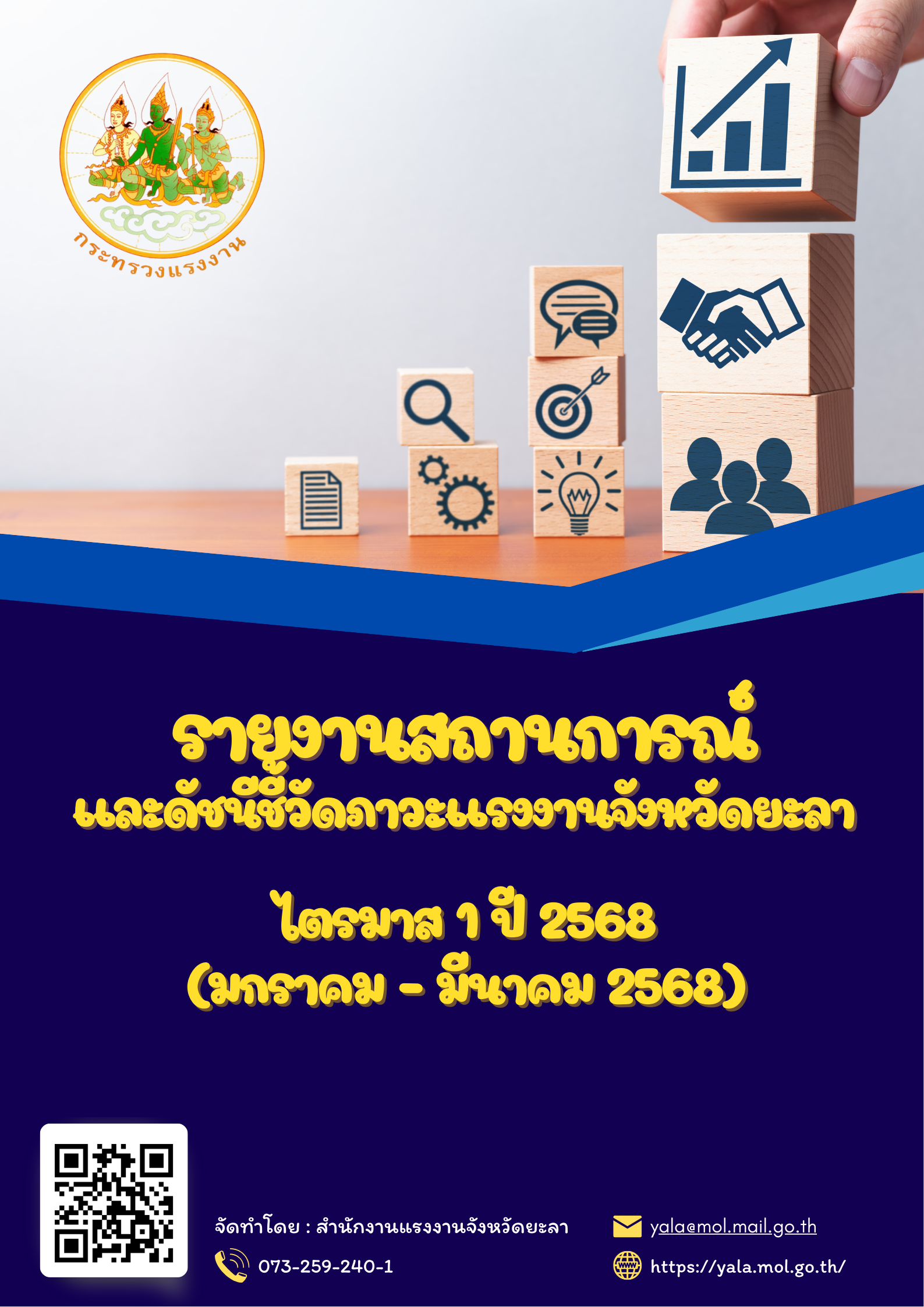 รายงานสถานการณ์และดัชนีชี้วัดภาวะแรงงานจังหวัดยะลา ไตรมาส 1 ปี 2568 (มกราคม – มีนาคม  2568)